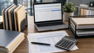 Professional accounting workspace representing Payroll Taxes & Deductions Step-by-Step Process Explained: Everything Tax Pros, Accountants, and Business Owners Need to Know