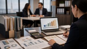 Professional accounting workspace representing Salary & Compensation Guides Reporting Guide Explained: Everything Students, New Accountants, and Finance Professionals Need to Know