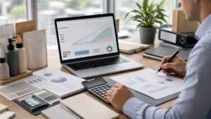 Professional accounting workspace representing Cost-Volume-Profit Models Reporting Guide Made Simple: How It Works and Why It Matters