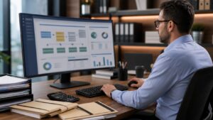 Professional accounting workspace representing Cost Allocation & Absorption Software Tools in Managerial and Cost Accounting: A Practical Guide with Real Examples